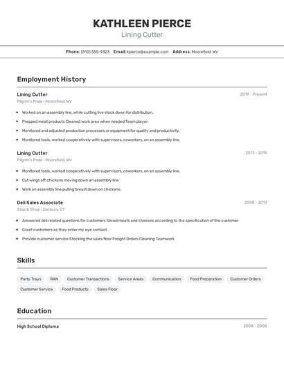 Lining Cutter Resume