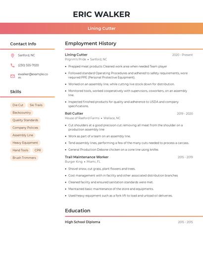 Lining Cutter Resume