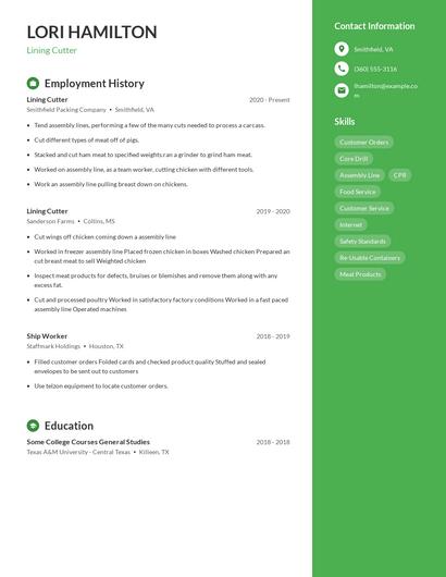 Lining Cutter Resume