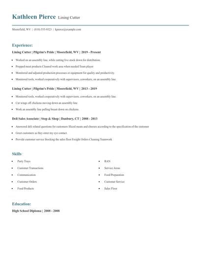 Lining Cutter Resume