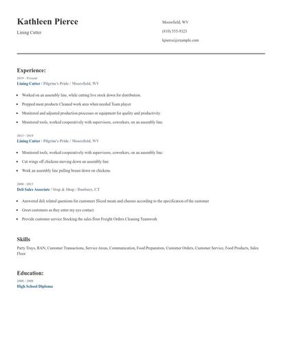 Lining Cutter Resume