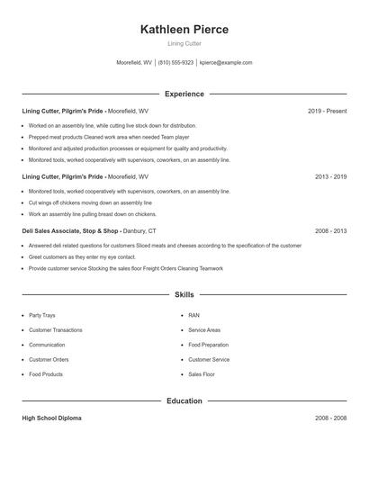 Lining Cutter Resume