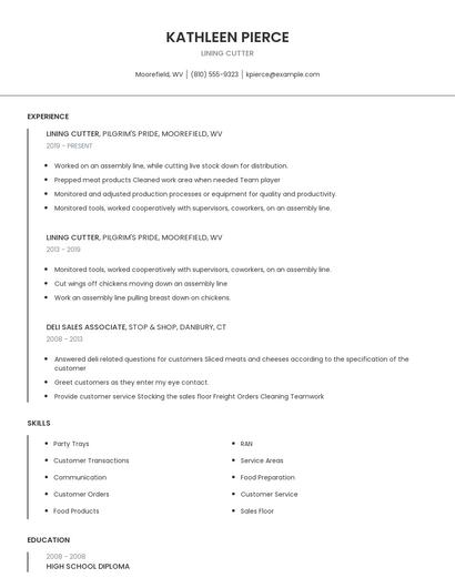 Lining Cutter Resume