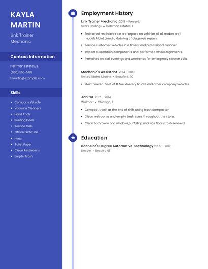 Link Trainer Mechanic Resume