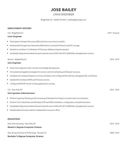 Linux Engineer Resume