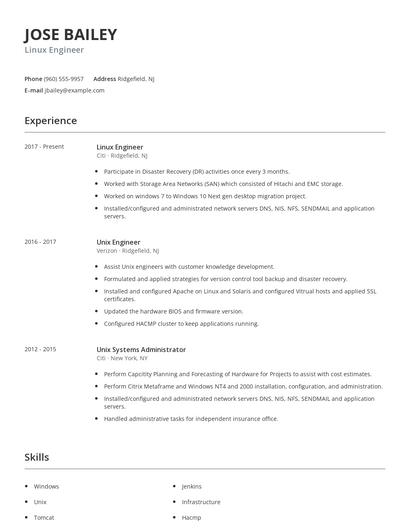 Linux Engineer Resume