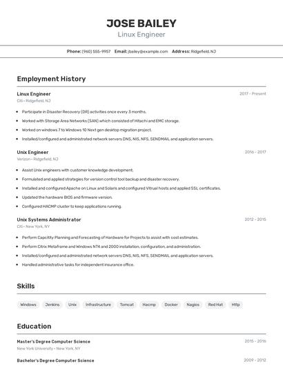 Linux Engineer Resume