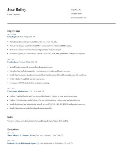 Linux Engineer Resume