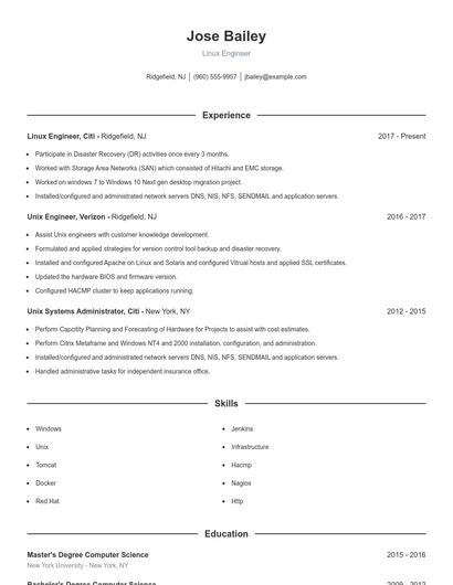 Linux Engineer Resume