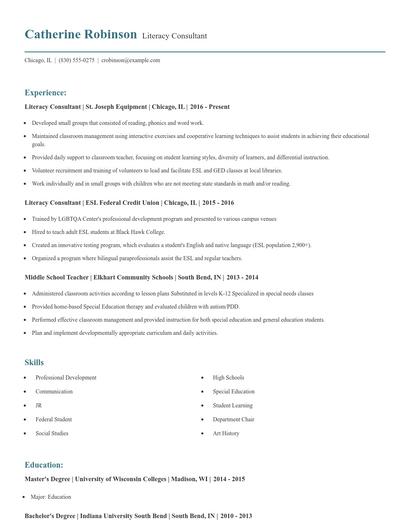 Literacy Consultant Resume