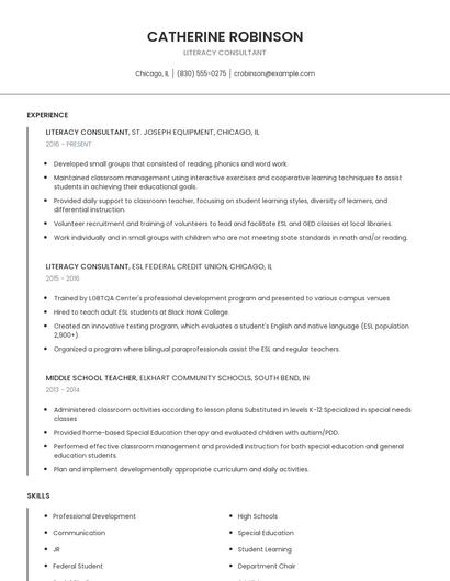 Literacy Consultant Resume