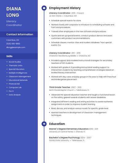 Literacy Coordinator Resume