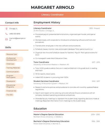 Literacy Coordinator Resume