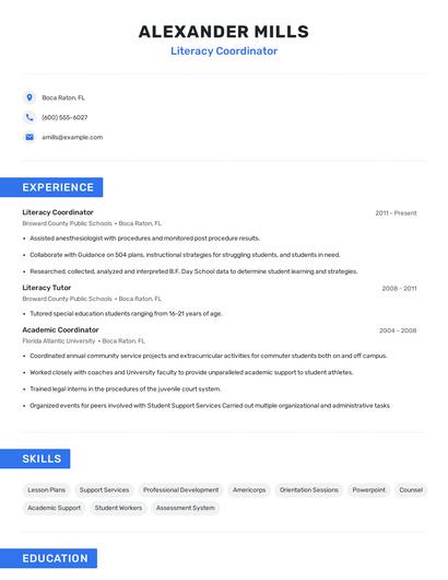 Literacy Coordinator Resume