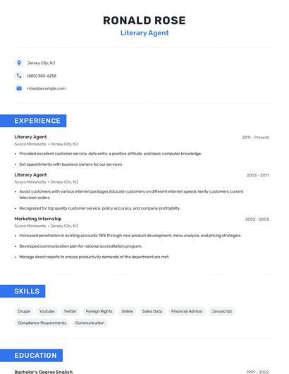 Literary Agent Resume