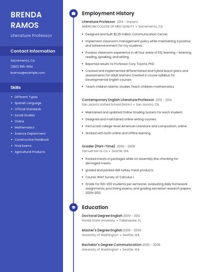 Literature Professor Resume