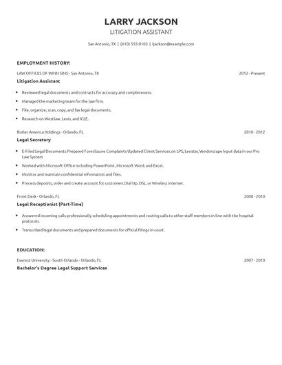 Litigation Assistant Resume