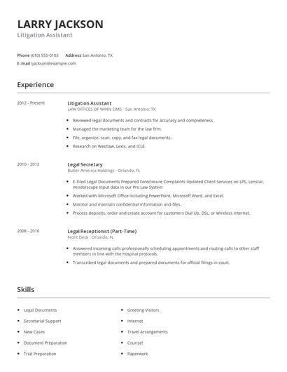 Litigation Assistant Resume