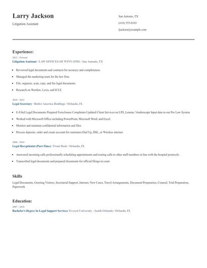 Litigation Assistant Resume