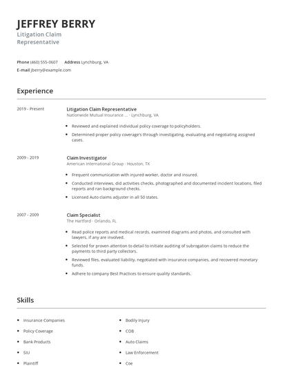 Litigation Claim Representative Resume