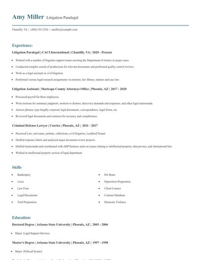 Litigation Paralegal Resume