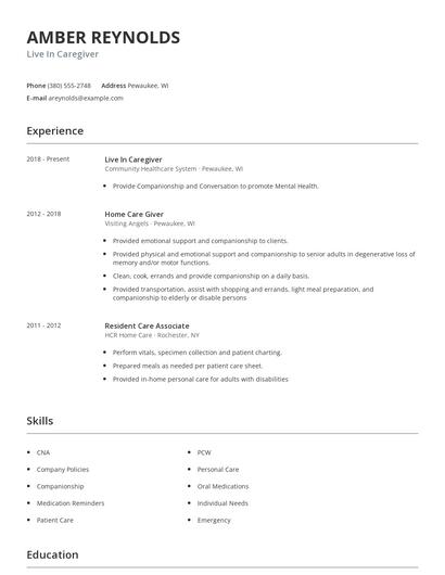 Live In Caregiver Resume