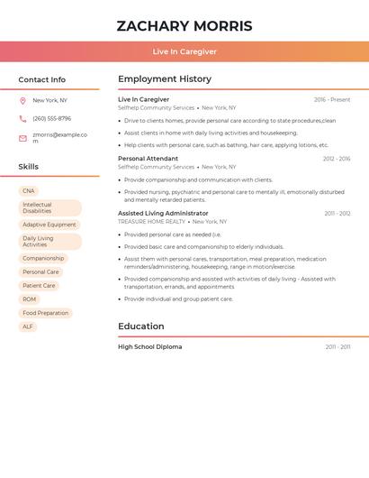Live In Caregiver Resume