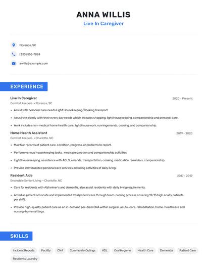 Live In Caregiver Resume