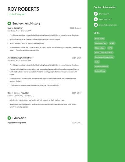 Live In Caregiver Resume