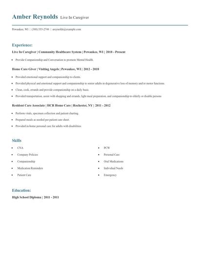 Live In Caregiver Resume