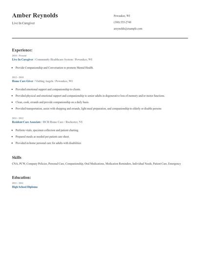 Live In Caregiver Resume