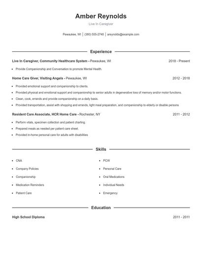Live In Caregiver Resume