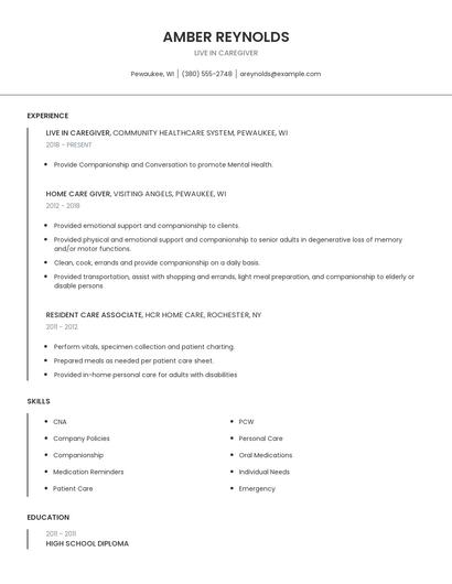 Live In Caregiver Resume