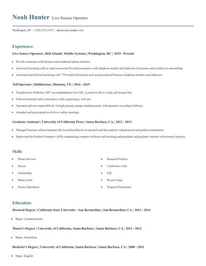 Live Source Operator Resume