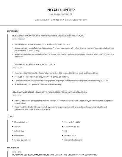 Live Source Operator Resume