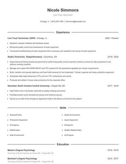 Live Truck Technician Resume