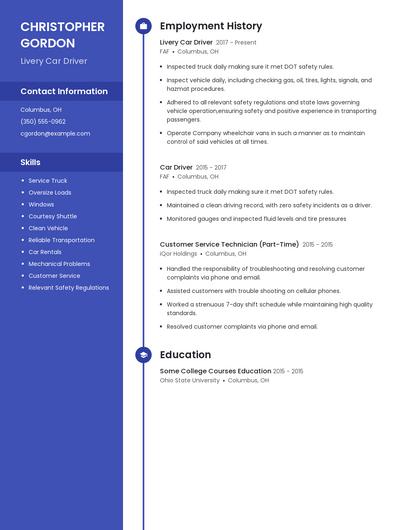 Livery Car Driver Resume