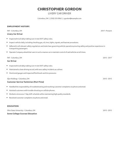 Livery Car Driver Resume
