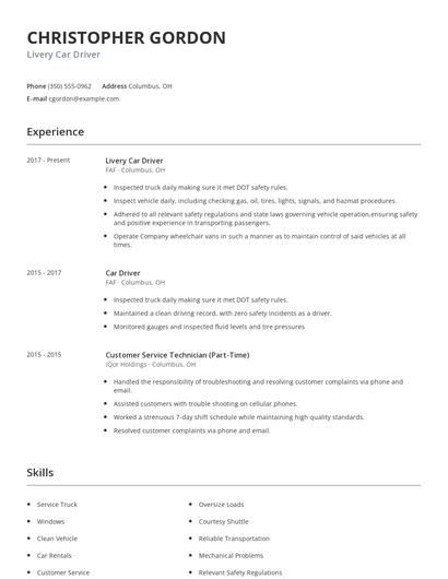 Livery Car Driver Resume