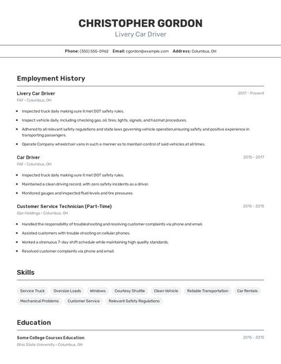 Livery Car Driver Resume