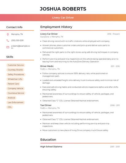 Livery Car Driver Resume
