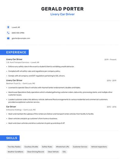 Livery Car Driver Resume