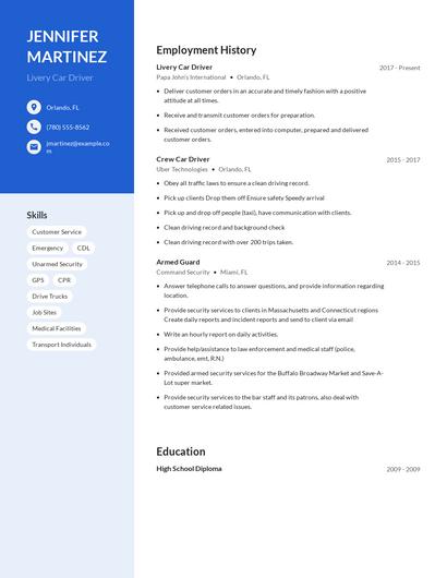 Livery Car Driver Resume