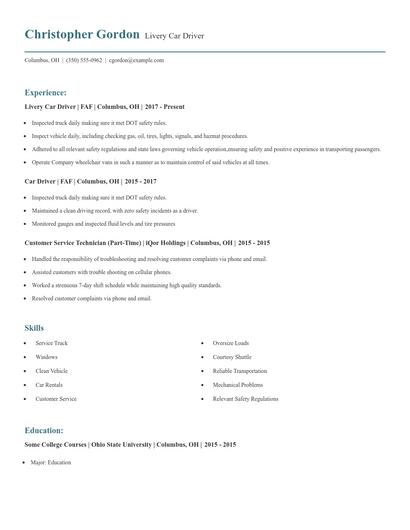 Livery Car Driver Resume