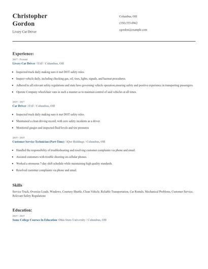 Livery Car Driver Resume
