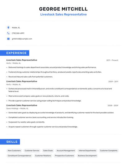 Livestock Sales Representative Resume