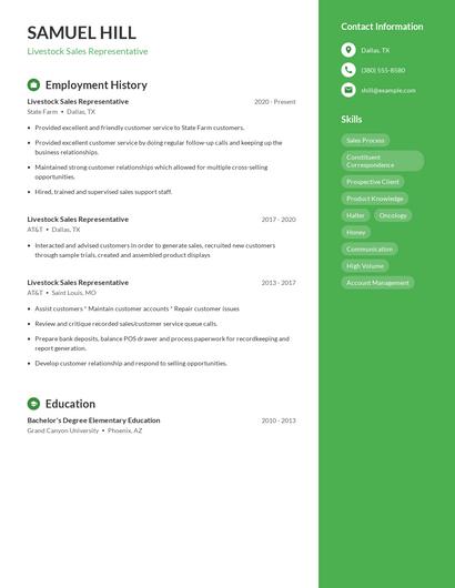 Livestock Sales Representative Resume