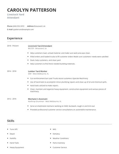Livestock Yard Attendant Resume