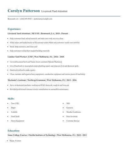 Livestock Yard Attendant Resume