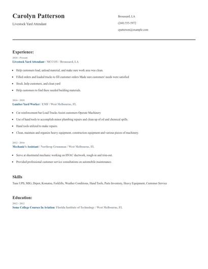 Livestock Yard Attendant Resume